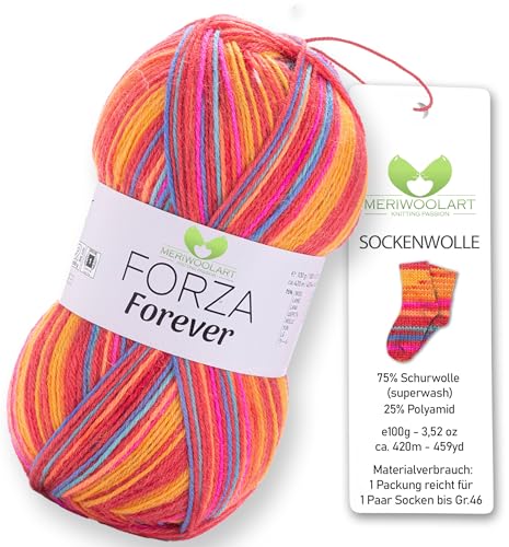 MeriWoolArt® Sockenwolle 4-fädig – 100g Merino Wolle Garn zum Stricken & Häkeln, 75% Schurwolle (superwash), 25% Polyamid, 420m – Ideal für Socken für Herren und Damen, Pullover & Cardigans 2705 von MERIWOOLART