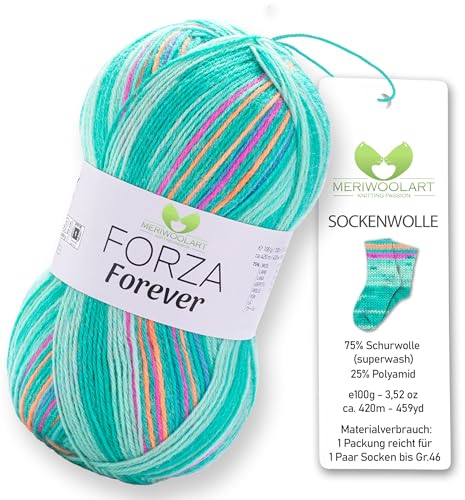 MeriWoolArt® Sockenwolle 4-fädig – 100g Merino Wolle Garn zum Stricken & Häkeln, 75% Schurwolle (superwash), 25% Polyamid, 420m – Ideal für Socken für Herren und Damen, Pullover & Cardigans 2708 von MERIWOOLART