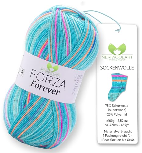 MeriWoolArt® Sockenwolle 4-fädig – 100g Merino Wolle Garn zum Stricken & Häkeln, 75% Schurwolle (superwash), 25% Polyamid, 420m – Ideal für Socken für Herren und Damen, Pullover & Cardigans 2711 von MERIWOOLART