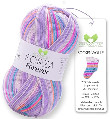 MeriWoolArt® Sockenwolle 4-fädig – 100g Merino Wolle Garn zum Stricken & Häkeln, 75% Schurwolle (superwash), 25% Polyamid, 420m – Ideal für Socken für Herren und Damen, Pullover & Cardigans 2712 von MERIWOOLART