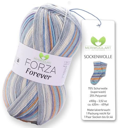 MeriWoolArt® Sockenwolle 4-fädig – 100g Merino Wolle Garn zum Stricken & Häkeln, 75% Schurwolle (superwash), 25% Polyamid, 420m – Ideal für Socken für Herren und Damen, Pullover & Cardigans 2713 von MERIWOOLART