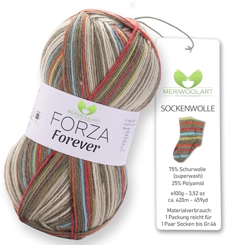 MeriWoolArt® Sockenwolle 4-fädig – 100g Merino Wolle Garn zum Stricken & Häkeln, 75% Schurwolle (superwash), 25% Polyamid, 420m – Ideal für Socken für Herren und Damen, Pullover & Cardigans 2714 von MERIWOOLART