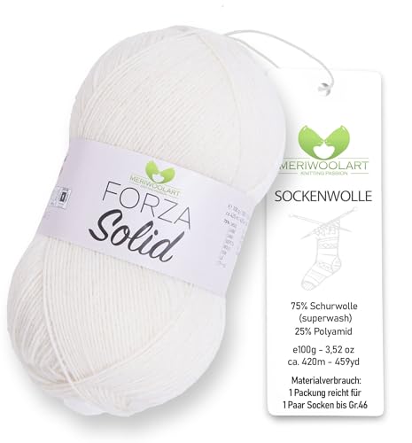 MeriWoolArt® Sockenwolle 4-fädig – 100g Merino Wolle Garn zum Stricken & Häkeln, 75% Schurwolle (superwash), 25% Polyamid, 420m – Ideal für Socken für Herren und Damen, Pullover & Cardigans 4601 von MERIWOOLART