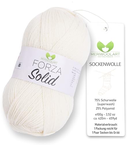 MeriWoolArt® Sockenwolle 4-fädig – 100g Merino Wolle Garn zum Stricken & Häkeln, 75% Schurwolle (superwash), 25% Polyamid, 420m – Ideal für Socken für Herren und Damen, Pullover & Cardigans 4602 von MERIWOOLART