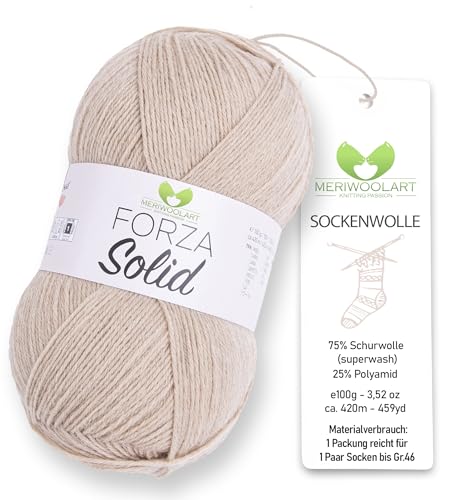 MeriWoolArt® Sockenwolle 4-fädig – 100g Merino Wolle Garn zum Stricken & Häkeln, 75% Schurwolle (superwash), 25% Polyamid, 420m – Ideal für Socken für Herren und Damen, Pullover & Cardigans 4604 von MERIWOOLART