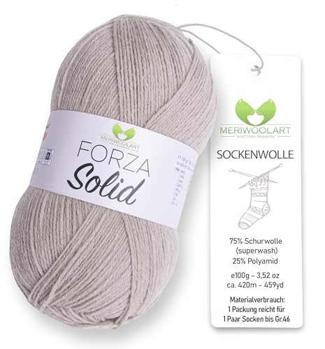 MeriWoolArt® Sockenwolle 4-fädig – 100g Merino Wolle Garn zum Stricken & Häkeln, 75% Schurwolle (superwash), 25% Polyamid, 420m – Ideal für Socken für Herren und Damen, Pullover & Cardigans 4605 von MERIWOOLART