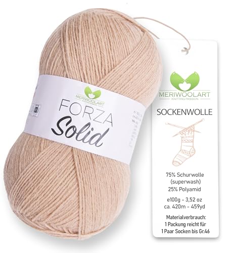 MeriWoolArt® Sockenwolle 4-fädig – 100g Merino Wolle Garn zum Stricken & Häkeln, 75% Schurwolle (superwash), 25% Polyamid, 420m – Ideal für Socken für Herren und Damen, Pullover & Cardigans 4606 von MERIWOOLART