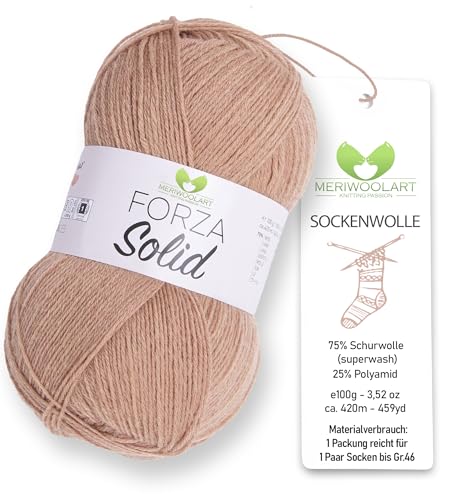 MeriWoolArt® Sockenwolle 4-fädig – 100g Merino Wolle Garn zum Stricken & Häkeln, 75% Schurwolle (superwash), 25% Polyamid, 420m – Ideal für Socken für Herren und Damen, Pullover & Cardigans 4607 von MERIWOOLART