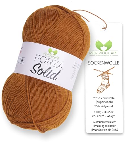 MeriWoolArt® Sockenwolle 4-fädig – 100g Merino Wolle Garn zum Stricken & Häkeln, 75% Schurwolle (superwash), 25% Polyamid, 420m – Ideal für Socken für Herren und Damen, Pullover & Cardigans 4608 von MERIWOOLART