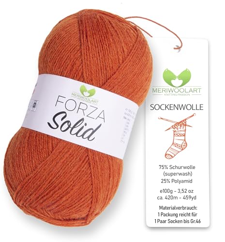 MeriWoolArt® Sockenwolle 4-fädig – 100g Merino Wolle Garn zum Stricken & Häkeln, 75% Schurwolle (superwash), 25% Polyamid, 420m – Ideal für Socken für Herren und Damen, Pullover & Cardigans 4609 von MERIWOOLART