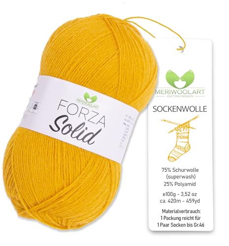 MeriWoolArt® Sockenwolle 4-fädig – 100g Merino Wolle Garn zum Stricken & Häkeln, 75% Schurwolle (superwash), 25% Polyamid, 420m – Ideal für Socken für Herren und Damen, Pullover & Cardigans 4610 von MERIWOOLART