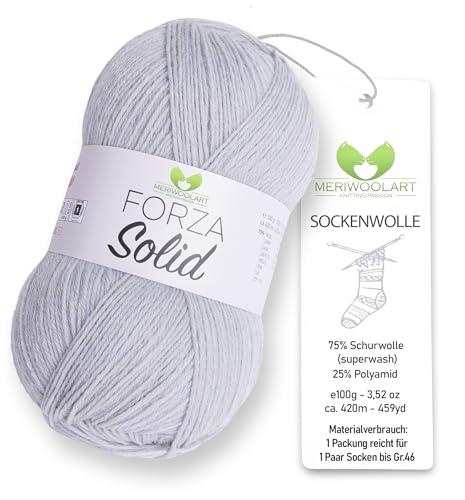 MeriWoolArt® Sockenwolle 4-fädig – 100g Merino Wolle Garn zum Stricken & Häkeln, 75% Schurwolle (superwash), 25% Polyamid, 420m – Ideal für Socken für Herren und Damen, Pullover & Cardigans 4612 von MERIWOOLART