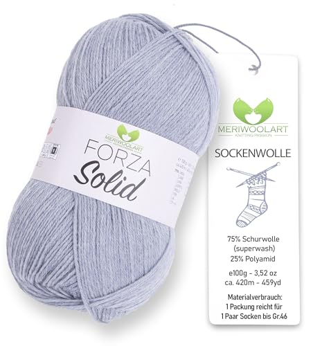 MeriWoolArt® Sockenwolle 4-fädig – 100g Merino Wolle Garn zum Stricken & Häkeln, 75% Schurwolle (superwash), 25% Polyamid, 420m – Ideal für Socken für Herren und Damen, Pullover & Cardigans 4613 von MERIWOOLART