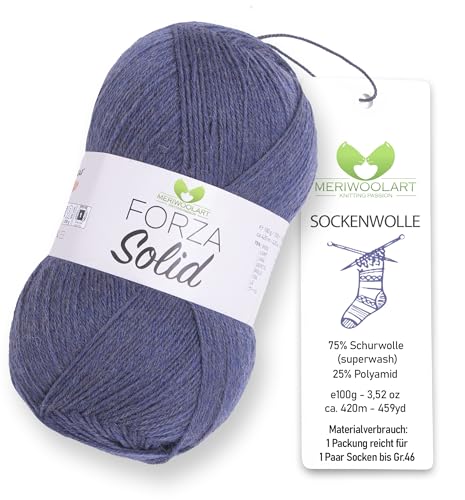 MeriWoolArt® Sockenwolle 4-fädig – 100g Merino Wolle Garn zum Stricken & Häkeln, 75% Schurwolle (superwash), 25% Polyamid, 420m – Ideal für Socken für Herren und Damen, Pullover & Cardigans 4615 von MERIWOOLART