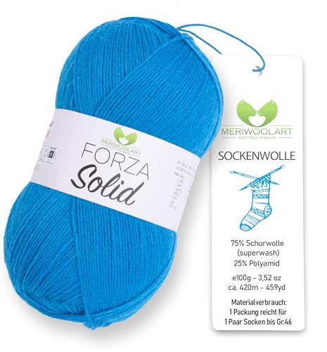 MeriWoolArt® Sockenwolle 4-fädig – 100g Merino Wolle Garn zum Stricken & Häkeln, 75% Schurwolle (superwash), 25% Polyamid, 420m – Ideal für Socken für Herren und Damen, Pullover & Cardigans 4618 von MERIWOOLART