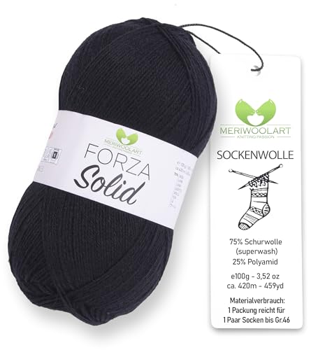 MeriWoolArt® Sockenwolle 4-fädig – 100g Merino Wolle Garn zum Stricken & Häkeln, 75% Schurwolle (superwash), 25% Polyamid, 420m – Ideal für Socken für Herren und Damen, Pullover & Cardigans 4621 von MERIWOOLART