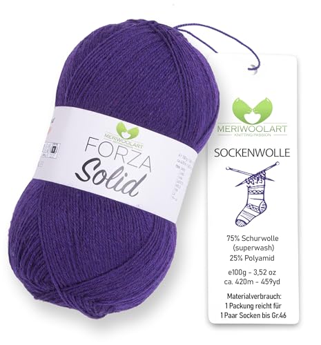 MeriWoolArt® Sockenwolle 4-fädig – 100g Merino Wolle Garn zum Stricken & Häkeln, 75% Schurwolle (superwash), 25% Polyamid, 420m – Ideal für Socken für Herren und Damen, Pullover & Cardigans 4622 von MERIWOOLART