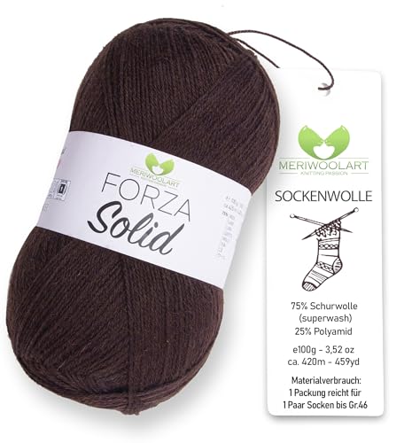 MeriWoolArt® Sockenwolle 4-fädig – 100g Merino Wolle Garn zum Stricken & Häkeln, 75% Schurwolle (superwash), 25% Polyamid, 420m – Ideal für Socken für Herren und Damen, Pullover & Cardigans 4623 von MERIWOOLART