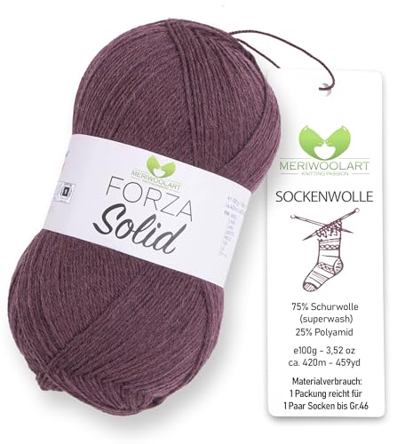 MeriWoolArt® Sockenwolle 4-fädig – 100g Merino Wolle Garn zum Stricken & Häkeln, 75% Schurwolle (superwash), 25% Polyamid, 420m – Ideal für Socken für Herren und Damen, Pullover & Cardigans 4624 von MERIWOOLART