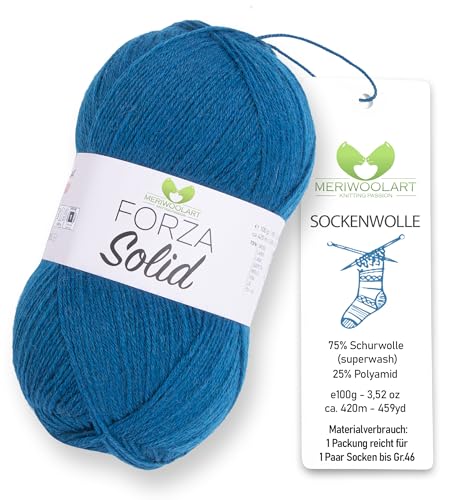 MeriWoolArt® Sockenwolle 4-fädig – 100g Merino Wolle Garn zum Stricken & Häkeln, 75% Schurwolle (superwash), 25% Polyamid, 420m – Ideal für Socken für Herren und Damen, Pullover & Cardigans 4625 von MERIWOOLART