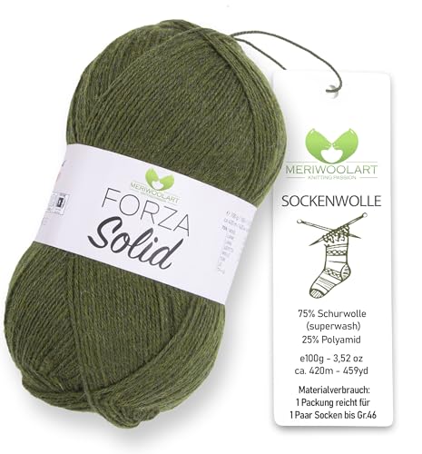 MeriWoolArt® Sockenwolle 4-fädig – 100g Merino Wolle Garn zum Stricken & Häkeln, 75% Schurwolle (superwash), 25% Polyamid, 420m – Ideal für Socken für Herren und Damen, Pullover & Cardigans 4626 von MERIWOOLART