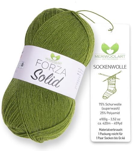 MeriWoolArt® Sockenwolle 4-fädig – 100g Merino Wolle Garn zum Stricken & Häkeln, 75% Schurwolle (superwash), 25% Polyamid, 420m – Ideal für Socken für Herren und Damen, Pullover & Cardigans 4627 von MERIWOOLART