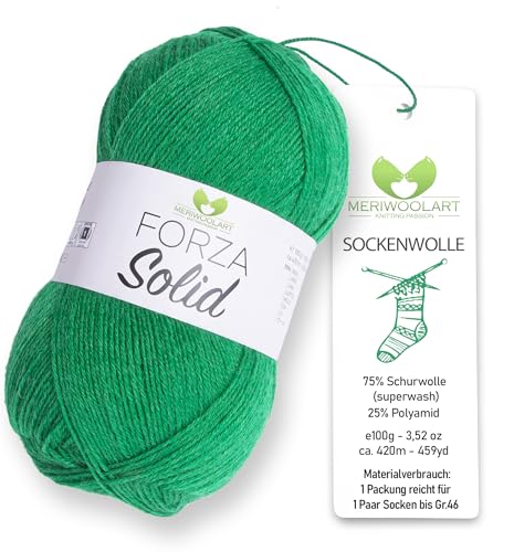 MeriWoolArt® Sockenwolle 4-fädig – 100g Merino Wolle Garn zum Stricken & Häkeln, 75% Schurwolle (superwash), 25% Polyamid, 420m – Ideal für Socken für Herren und Damen, Pullover & Cardigans 4628 von MERIWOOLART