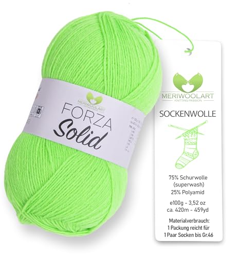 MeriWoolArt® Sockenwolle 4-fädig – 100g Merino Wolle Garn zum Stricken & Häkeln, 75% Schurwolle (superwash), 25% Polyamid, 420m – Ideal für Socken für Herren und Damen, Pullover & Cardigans 4629 von MERIWOOLART