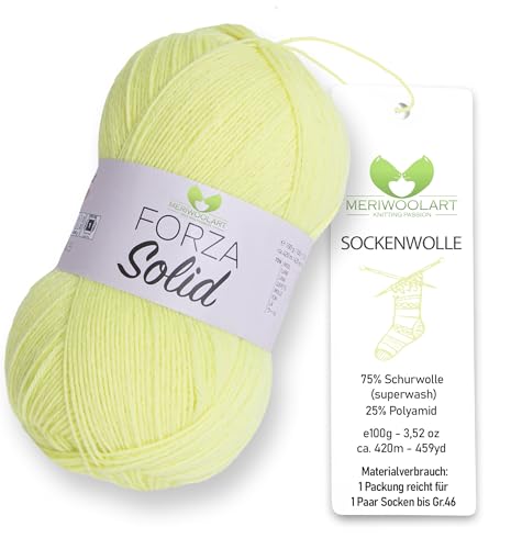 MeriWoolArt® Sockenwolle 4-fädig – 100g Merino Wolle Garn zum Stricken & Häkeln, 75% Schurwolle (superwash), 25% Polyamid, 420m – Ideal für Socken für Herren und Damen, Pullover & Cardigans 4632 von MERIWOOLART