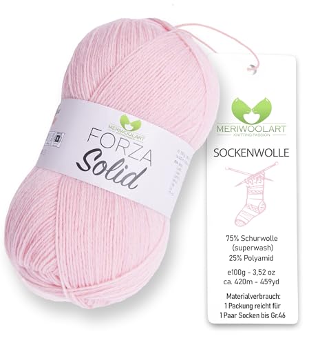 MeriWoolArt® Sockenwolle 4-fädig – 100g Merino Wolle Garn zum Stricken & Häkeln, 75% Schurwolle (superwash), 25% Polyamid, 420m – Ideal für Socken für Herren und Damen, Pullover & Cardigans 4634 von MERIWOOLART