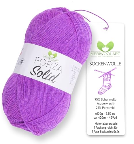 MeriWoolArt® Sockenwolle 4-fädig – 100g Merino Wolle Garn zum Stricken & Häkeln, 75% Schurwolle (superwash), 25% Polyamid, 420m – Ideal für Socken für Herren und Damen, Pullover & Cardigans 4641 von MERIWOOLART