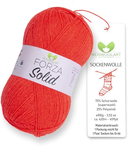 MeriWoolArt® Sockenwolle 4-fädig – 100g Merino Wolle Garn zum Stricken & Häkeln, 75% Schurwolle (superwash), 25% Polyamid, 420m – Ideal für Socken für Herren und Damen, Pullover & Cardigans 4644 von MERIWOOLART