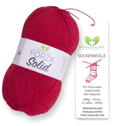 MeriWoolArt® Sockenwolle 4-fädig – 100g Merino Wolle Garn zum Stricken & Häkeln, 75% Schurwolle (superwash), 25% Polyamid, 420m – Ideal für Socken für Herren und Damen, Pullover & Cardigans 4645 von MERIWOOLART