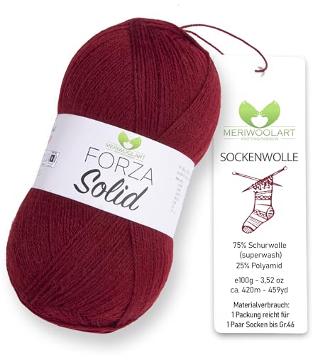 MeriWoolArt® Sockenwolle 4-fädig – 100g Merino Wolle Garn zum Stricken & Häkeln, 75% Schurwolle (superwash), 25% Polyamid, 420m – Ideal für Socken für Herren und Damen, Pullover & Cardigans 4646 von MERIWOOLART