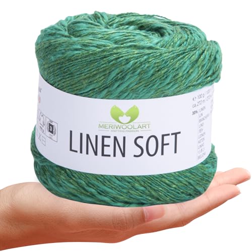 MeriWoolArt ® Linen Soft Garn - Premium Natur Leinen Baumwollmischung, Umweltfreundliches Strick- & Häkelgarn, 100g Strang, Atmungsaktiv & Weich, Mehrfarbige Optionen von MERIWOOLART