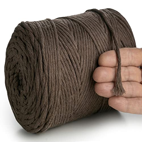 MeriWoolArt® Makramee Garn Braun - Makramee Garn 4mm farbig 225m - Super weiches Baumwollgarn, einfach gedrehte Makramee Schnur für Makramee Wandbehang, Blumenampel, Vorhang und Mehr DIY Deco von MERIWOOLART