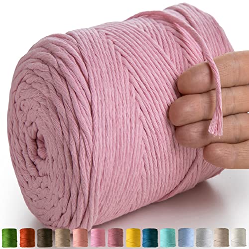 MeriWoolArt® Makramee Garn Rosa - Makramee Garn 4mm farbig 225m - Super weiches Baumwollgarn, einfach gedrehte Makramee Schnur für Makramee Wandbehang, Blumenampel, Vorhang und Mehr DIY Deco von MERIWOOLART