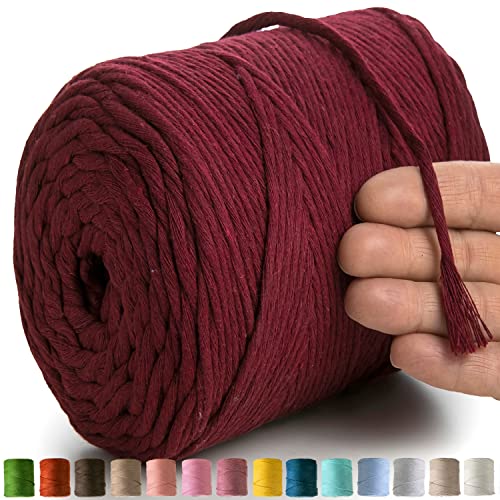 MeriWoolArt® Makramee Garn Rot - Makramee Garn 4mm farbig 225m - Super weiches Baumwollgarn, einfach gedrehte Makramee Schnur für Makramee Wandbehang, Blumenampel, Vorhang und Mehr DIY Deco von MERIWOOLART