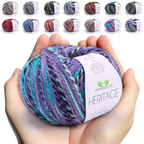 MeriWoolArt Merino Wolle zum Stricken und Häkeln – 125 m Mehrfarbige Dicke Weiche Merinowolle garn für Pullover Jacken – DIY Acryl Strickgarn für Schals, Halstücher, Socken und Wintergeschenke von MERIWOOLART