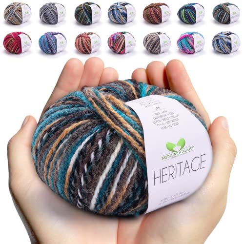 MeriWoolArt Merino Wolle zum Stricken und Häkeln – 125 m Mehrfarbige Dicke Weiche Merinowolle garn für Pullover Jacken – DIY Acryl Strickgarn für Schals, Halstücher, Socken und Wintergeschenke von MERIWOOLART