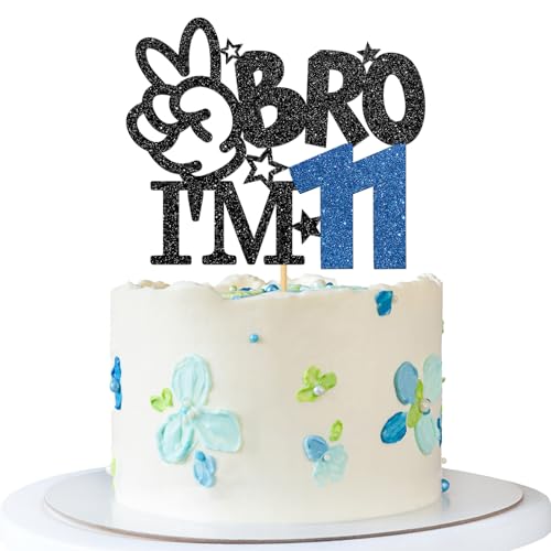 Bro I'm 11 Cake Topper – Boy 11th Birthday Cake Supplies – 11 Years Old – Big Brother 11th Birthday Party Decoration – Schwarz Blau Glitzer von MERRSHIN