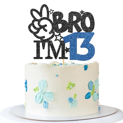 Bro I'm 13 Cake Topper – Boy 13th Birthday Cake Supplies – 13 Years Old – Big Brother 13th Birthday Party Decoration – Schwarz Blau Glitzer von MERRSHIN