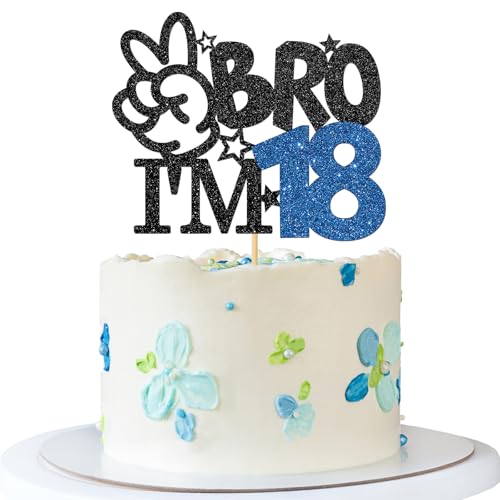 Bro I'm 18 Cake Topper – Boy 18th Birthday Cake Supplies – 18 Years Old – Big Brother 18th Birthday Party Decoration – Schwarz Blau Glitzer von MERRSHIN