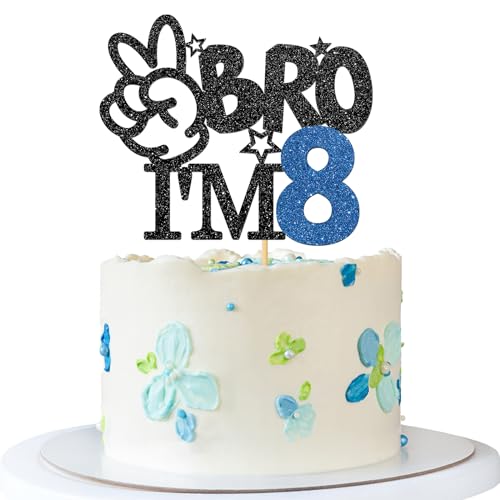 Bro I'm 8 Tortenaufsatz – Tortenaufsatz zum 8. Geburtstag – 8. Geburtstag – Großer Bruder 8. Geburtstag Party Dekoration – Schwarz / Blau Glitzer von MERRSHIN