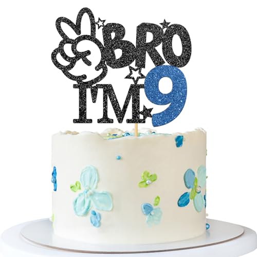 Bro I'm 9 Tortenaufsatz – Tortenaufsatz zum 9. Geburtstag – 9 Jahre alt – Big Brother 9. Geburtstag Party Dekoration – Schwarz Blau Glitzer von MERRSHIN