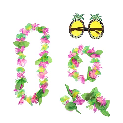 MERRYHAPY 1 Satz Garland-Ananas-Gläser Luau-Leis-Armbänder Abschlussball-Dekor Make-up- Hawaii-Stirnband mottoparty hawaii girlanden Sonnenbrille Hawaii-Kranz Hawaii-Girlande Stoff von MERRYHAPY