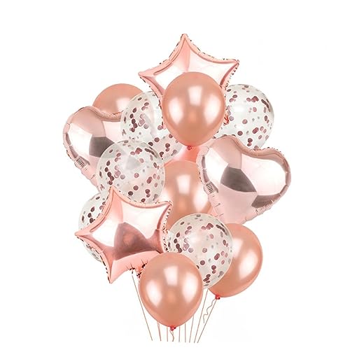 MERRYHAPY 14 Stück Roségoldene Konfetti Luftballons Set Klare Und Ballons Mit Glitzer Herz Und Sternform Für Hochzeit Geburtstag Und Verlobung Dekoration von MERRYHAPY