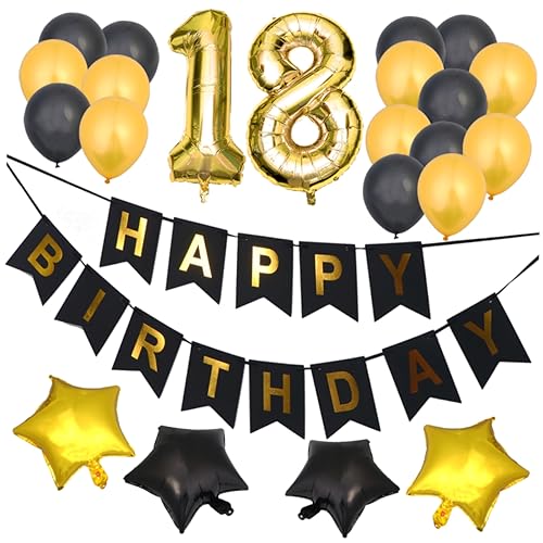 MERRYHAPY 18 Jahre Geburtstag Ballon Set Aluminium Folienballons Und Banner Für Geburtstagsfeiern Und Sternbanner Dekoration Happy Birthday Balloons Sets von MERRYHAPY