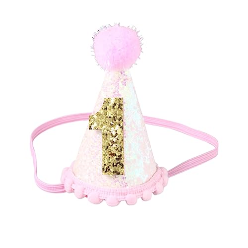 MERRYHAPY 1Stk Plüschball-Geburtstagsmütze Haarschmuck für Babys partyhüte kinder geburtstagshüte Zahlenhut Jungen Hüte stirnbänder -Geburtstagsmütze -Partyhut Rosa von MERRYHAPY