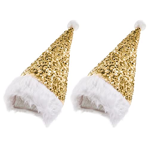 MERRYHAPY 2st Pailletten-weihnachtsmütze Kostüm Hüte Weihnachtsmütze Urlaub Für Erwachsene Vielseitige Weihnachtsmützen Weihnachtsfeier Mütze Glänzende Bling-schädelkappe Yellow Plüschstoff von MERRYHAPY